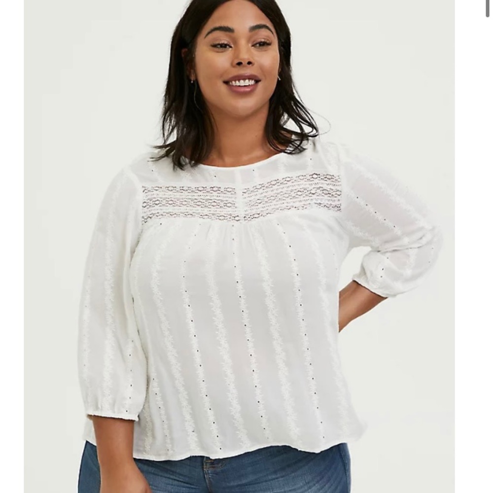 Torrid Size 1 White Eyelet & Lace Embroidered Hi-Lo Blouse NWT